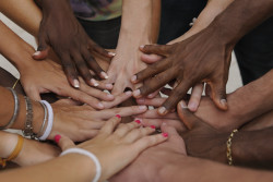 Diverse human hands showing unity